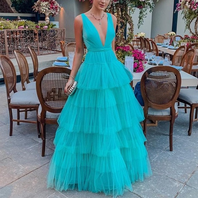 Women Ball Gown Dresses Tulle Jupe Femme Floor Length Cascading Dress Wedding Party Tutu Dresses High Waist Maxi Dress Patchwork