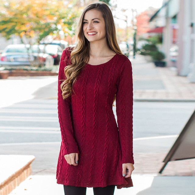 Women Woolen Dress O-neck Stitching Sweaters Dresses 2019 New Arrival Winter Clohtes Girls Bodycon Dress Plus Size S-XXL GMD03